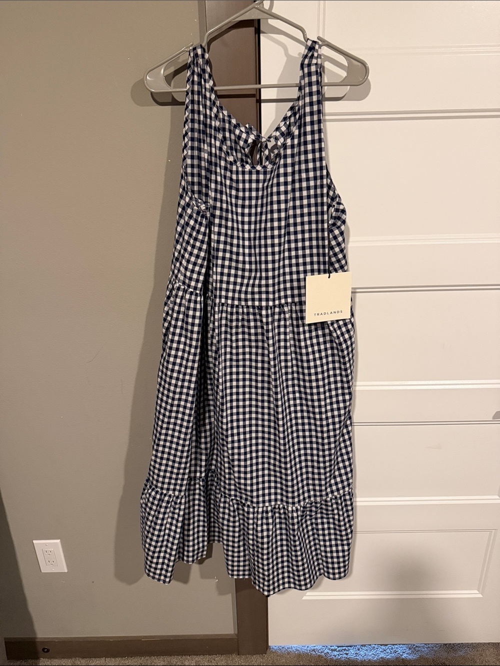 Tradlands Navy and White Gingham Tiered Midi Dress